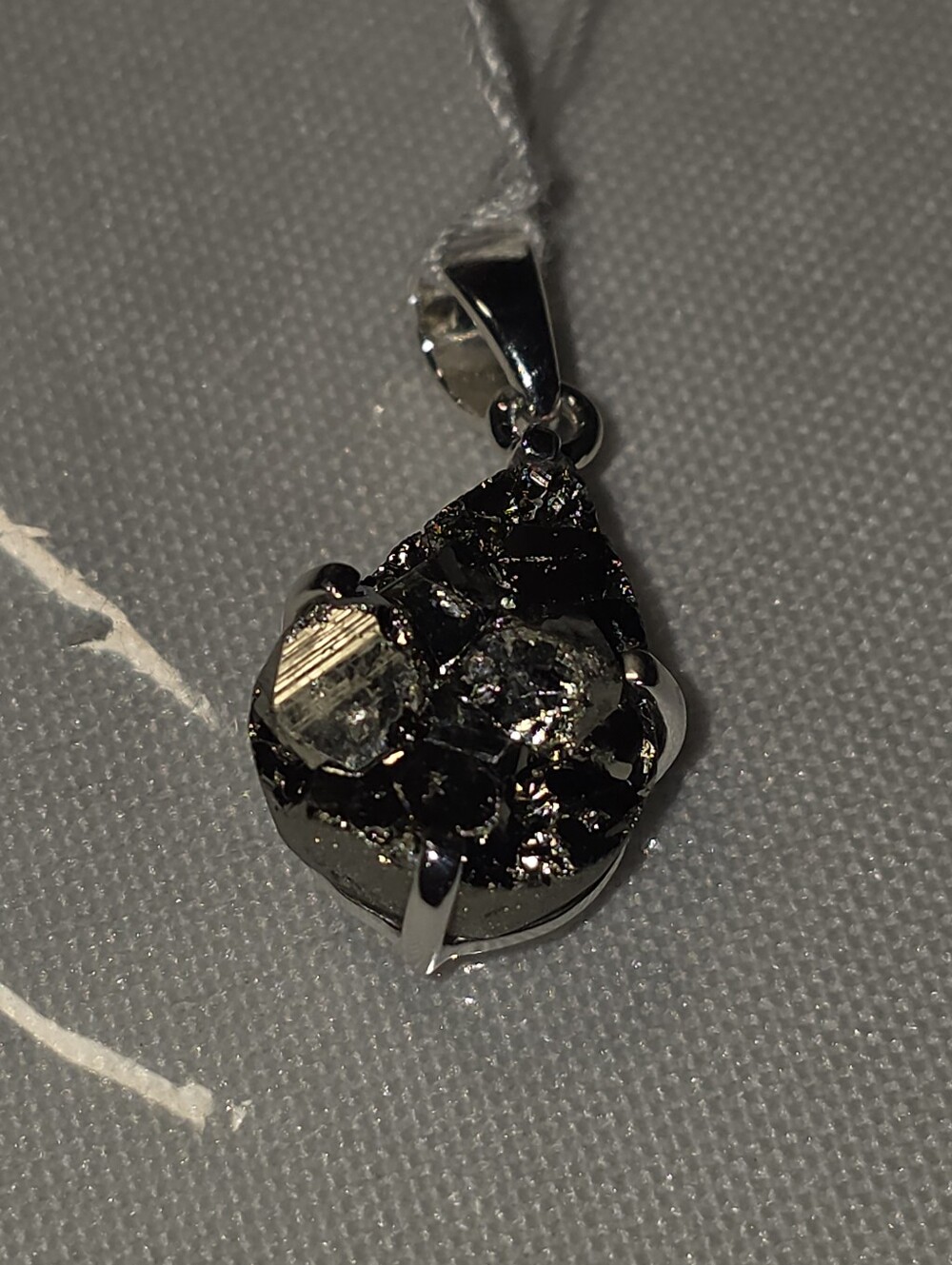Sterling Silver 925 Black Pyrite Druzy Teardrop Pendant